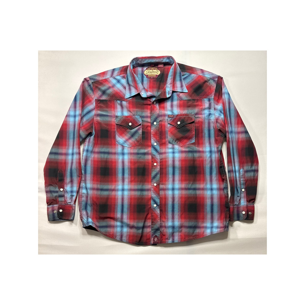 Rafter C Red Dirt Collection Men's Long Sleeve Plaid Pearl Snap Shirt - Size XXL